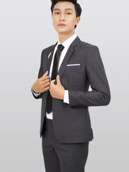Bộ Suit Caro Chìm Xám Một Nút TGS115